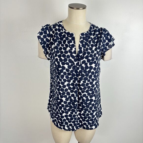 Calvin Klein Womens L Navy Blue White Tallia Flutter Sleeve Blouse Top - Picture 1 of 9